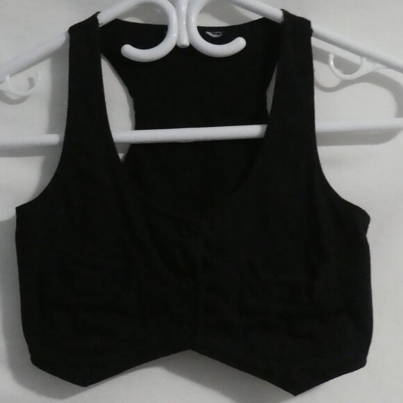 Black Cropped Vest | 10/12 medium | Button Down Front With Pockets - Picture 1 of 14